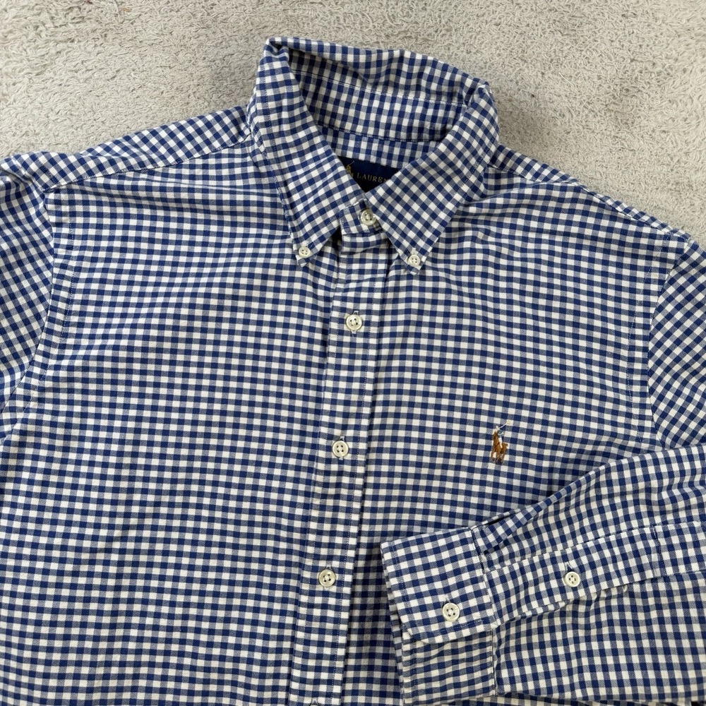 Polo Ralph Lauren Shirt Mens Large Blue Gingham Long Sleeve Button Flesh Pony
